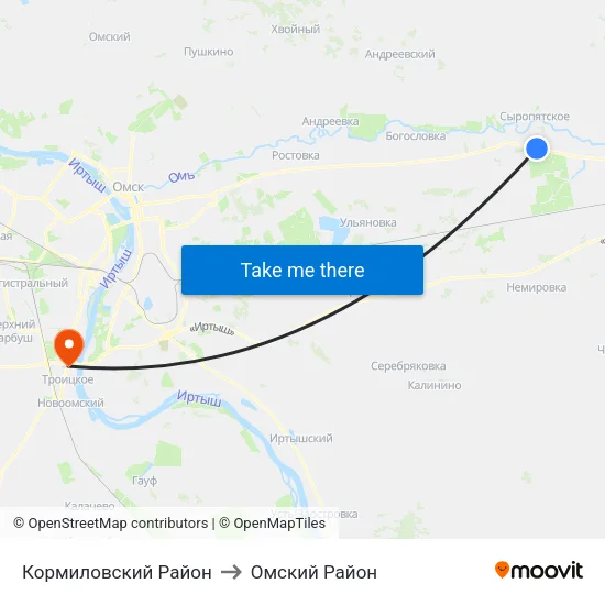 Кормиловский Район to Омский Район map