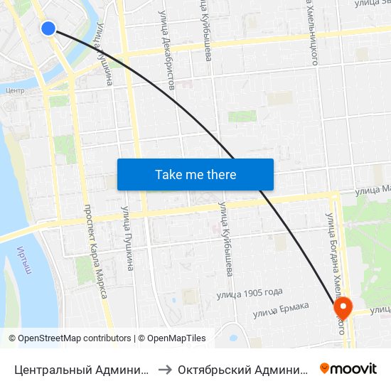 Центральный Административный Округ to Октябрьский Административный Округ map