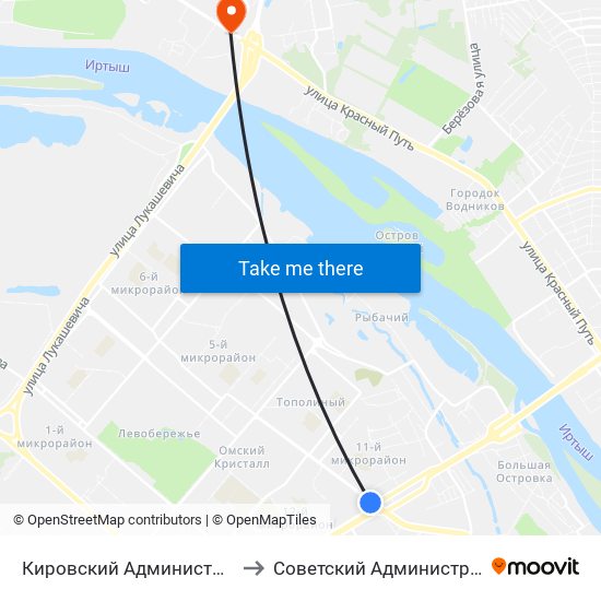 Кировский Административный Округ to Советский Административный Округ map