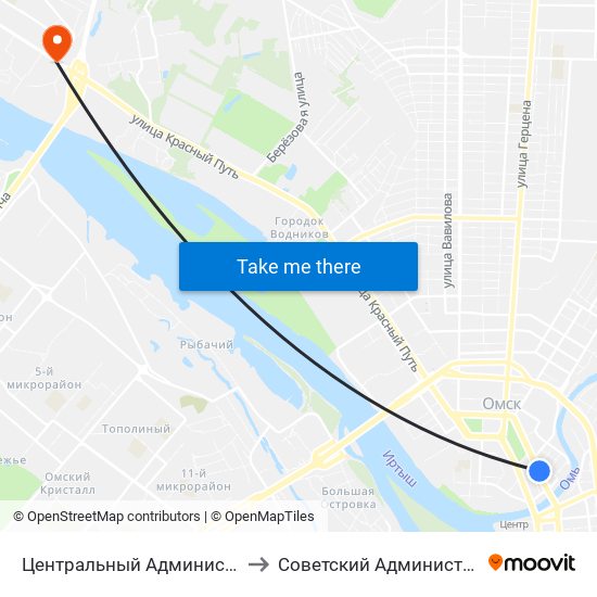 Центральный Административный Округ to Советский Административный Округ map