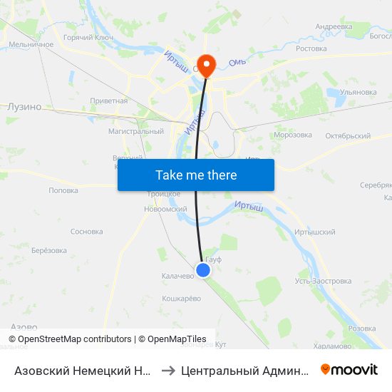 Азовский Немецкий Национальный Район to Центральный Административный Округ map