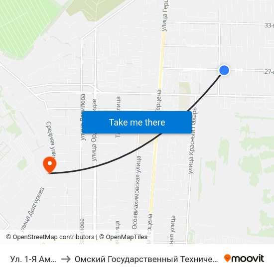 Ул. 1-Я Амурская to Омский Государственный Технический Университет map
