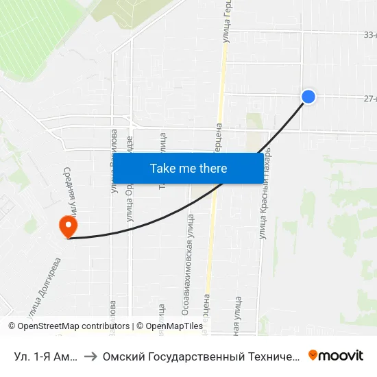 Ул. 1-Я Амурская to Омский Государственный Технический Университет map