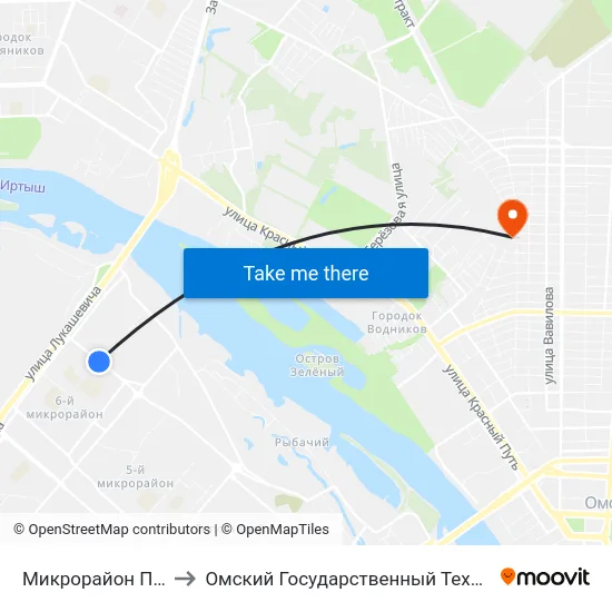 Микрорайон Прибрежный to Омский Государственный Технический Университет map