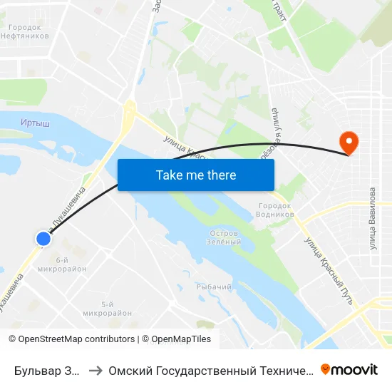 Бульвар Зеленый to Омский Государственный Технический Университет map