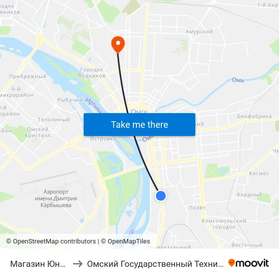 Магазин Юный Техник to Омский Государственный Технический Университет map