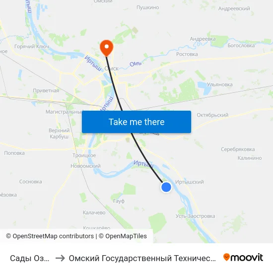Сады Озёрное to Омский Государственный Технический Университет map