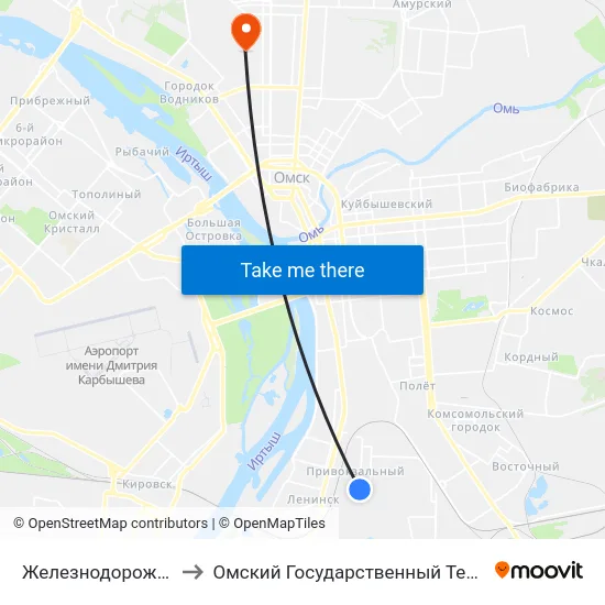 Железнодорожная Больница to Омский Государственный Технический Университет map