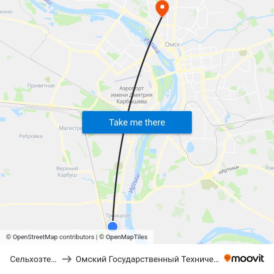 Сельхозтехникум to Омский Государственный Технический Университет map