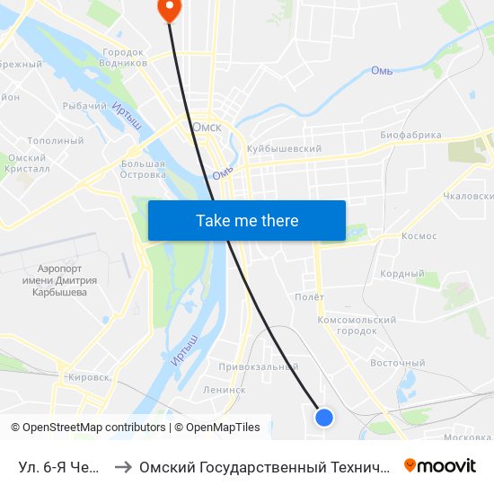 Ул. 6-Я Чередовая to Омский Государственный Технический Университет map