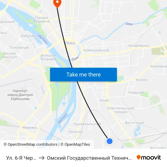 Ул. 6-Я Чередовая to Омский Государственный Технический Университет map