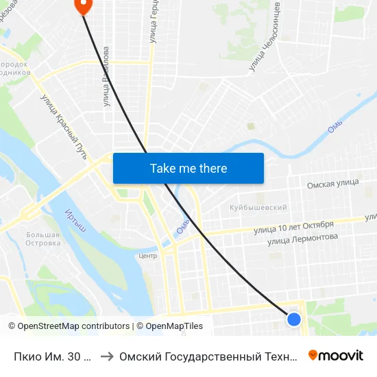 Пкио Им. 30 Лет Влксм to Омский Государственный Технический Университет map