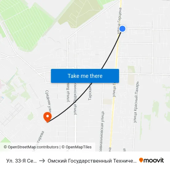 Ул. 33-Я Северная to Омский Государственный Технический Университет map