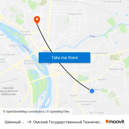 Шинный Завод to Омский Государственный Технический Университет map