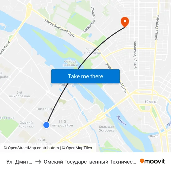 Ул. Дмитриева to Омский Государственный Технический Университет map
