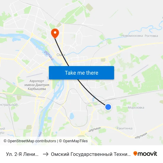 Ул. 2-Я Ленинградская to Омский Государственный Технический Университет map