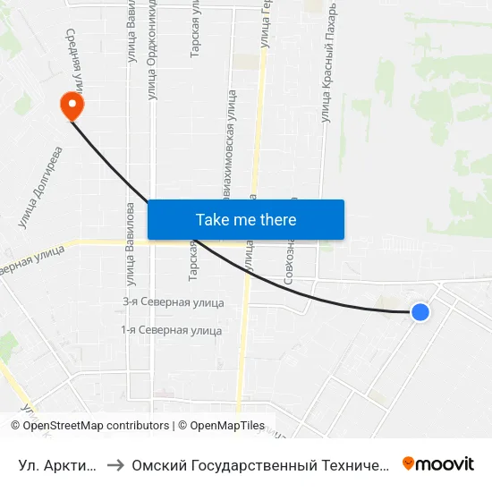 Ул. Арктическая to Омский Государственный Технический Университет map