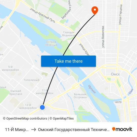 11-Й Микрорайон to Омский Государственный Технический Университет map