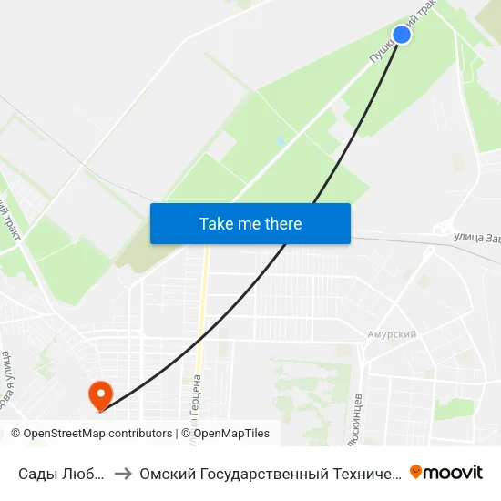 Сады Любитель-2 to Омский Государственный Технический Университет map