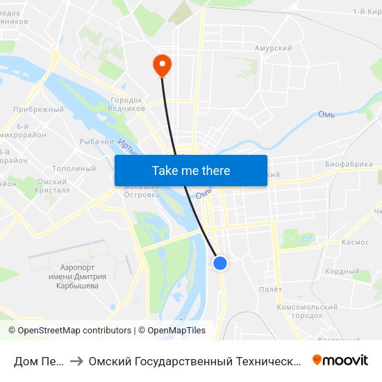 Дом Печати to Омский Государственный Технический Университет map