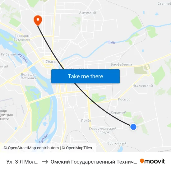 Ул. 3-Я Молодежная to Омский Государственный Технический Университет map