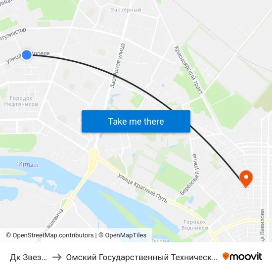 Дк Звездный to Омский Государственный Технический Университет map