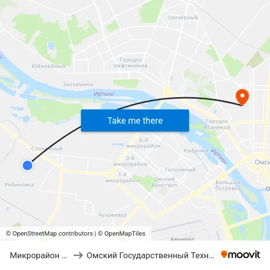 Микрорайон Рябиновка to Омский Государственный Технический Университет map