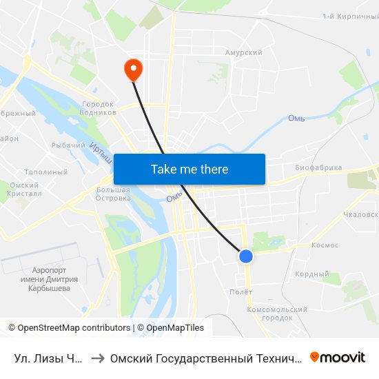 Ул. Лизы Чайкиной to Омский Государственный Технический Университет map