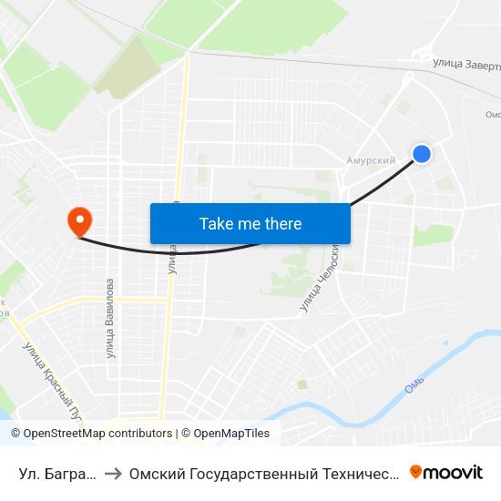 Ул. Багратиона to Омский Государственный Технический Университет map