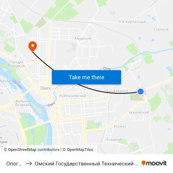 Опогат-9 to Омский Государственный Технический Университет map