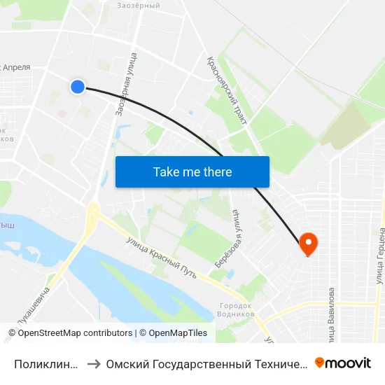 Поликлиника №4 to Омский Государственный Технический Университет map