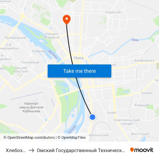 Хлебозавод to Омский Государственный Технический Университет map
