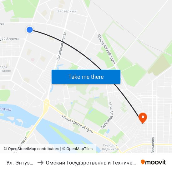Ул. Энтузиастов to Омский Государственный Технический Университет map
