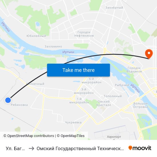 Ул. Багнюка to Омский Государственный Технический Университет map