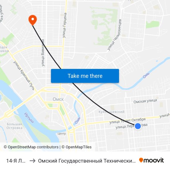 14-Я Линия to Омский Государственный Технический Университет map