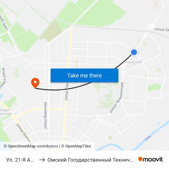 Ул. 21-Я Амурская to Омский Государственный Технический Университет map