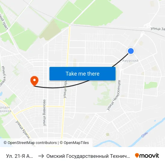 Ул. 21-Я Амурская to Омский Государственный Технический Университет map