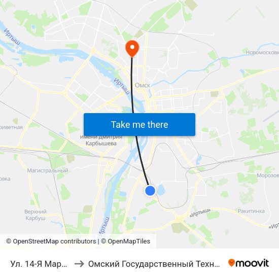 Ул. 14-Я Марьяновская to Омский Государственный Технический Университет map