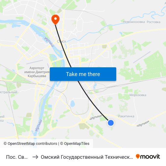 Пос. Светлый to Омский Государственный Технический Университет map