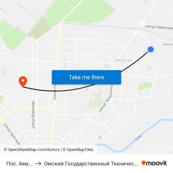 Пос. Амурский to Омский Государственный Технический Университет map