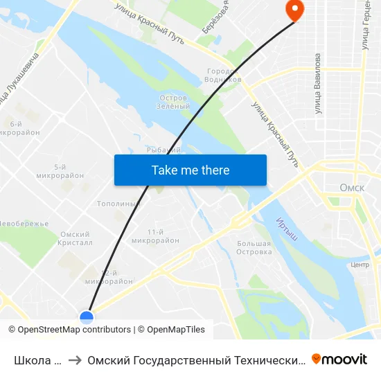 Школа №17 to Омский Государственный Технический Университет map