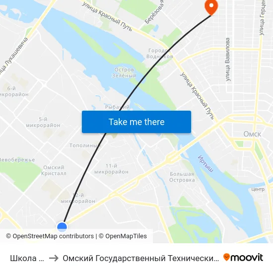 Школа №17 to Омский Государственный Технический Университет map