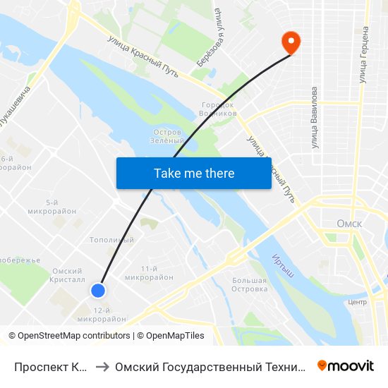 Проспект Комарова to Омский Государственный Технический Университет map