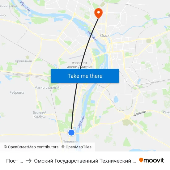Пост Гаи to Омский Государственный Технический Университет map