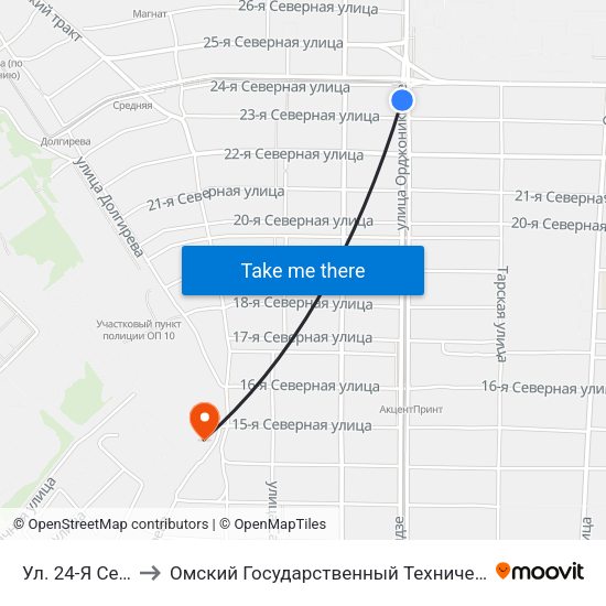 Ул. 24-Я Северная to Омский Государственный Технический Университет map