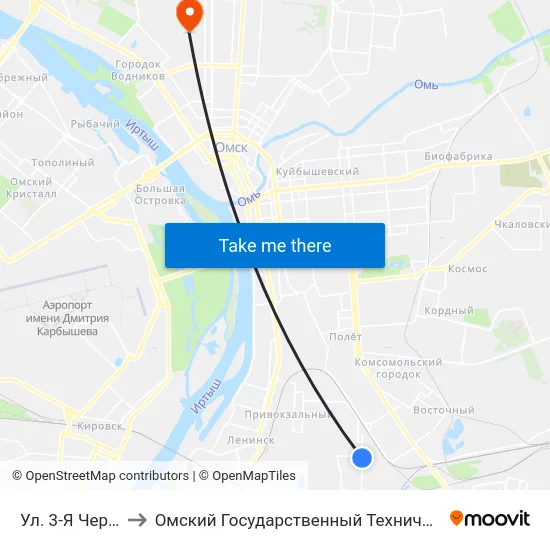 Ул. 3-Я Чередовая to Омский Государственный Технический Университет map
