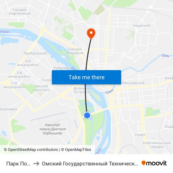 Парк Победы to Омский Государственный Технический Университет map