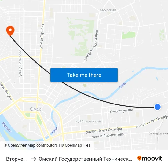 Вторчермет to Омский Государственный Технический Университет map