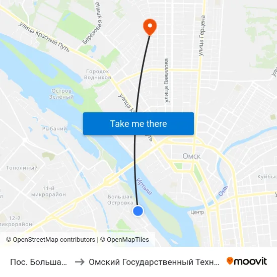 Пос. Большая Островка to Омский Государственный Технический Университет map