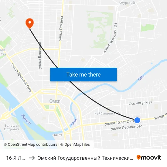 16-Я Линия to Омский Государственный Технический Университет map